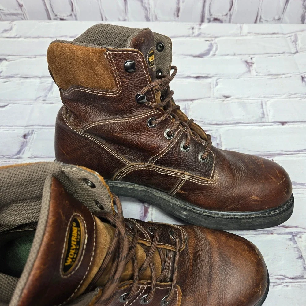 Wolverine DuraShocks Mens 11M Brown Leather Work Boots Oil Slip Resistant W04326